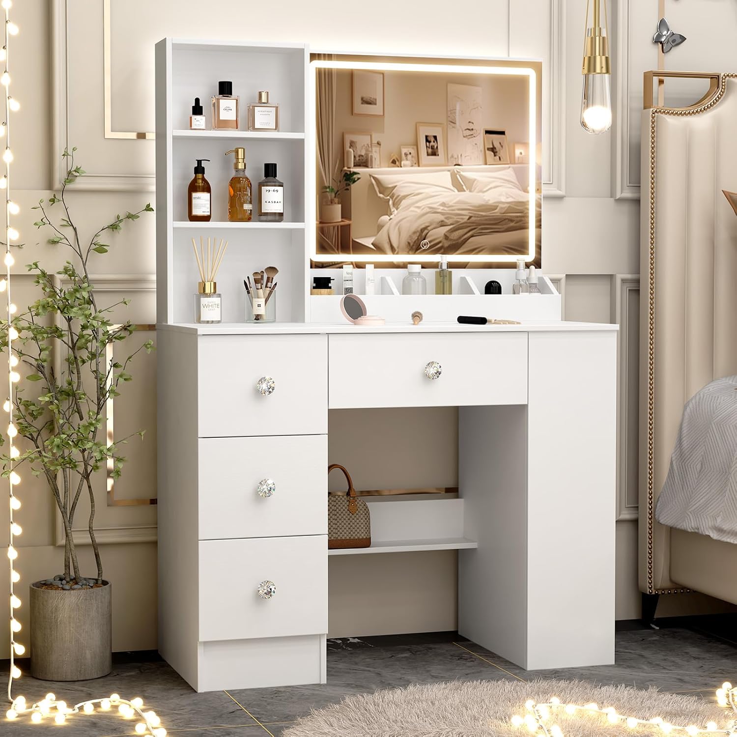 Toeletta Scrivania Trucco con Specchio e Luci LED - immagine 2