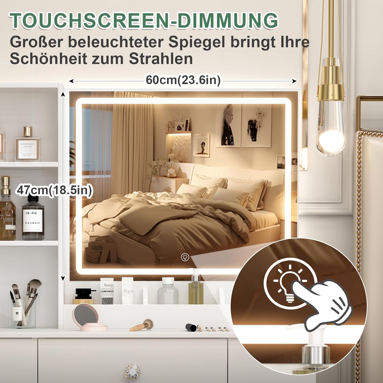 Toeletta Scrivania Trucco con Specchio e Luci LED - immagine 5