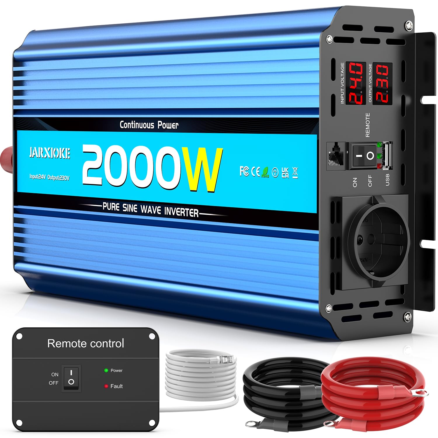 Inverter 24v 220v Onda Pura 2000W con Telecomando