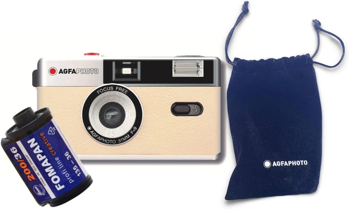 Agfaphoto Analogue 35mm Compact Film Camera, Beige Set - immagine 1