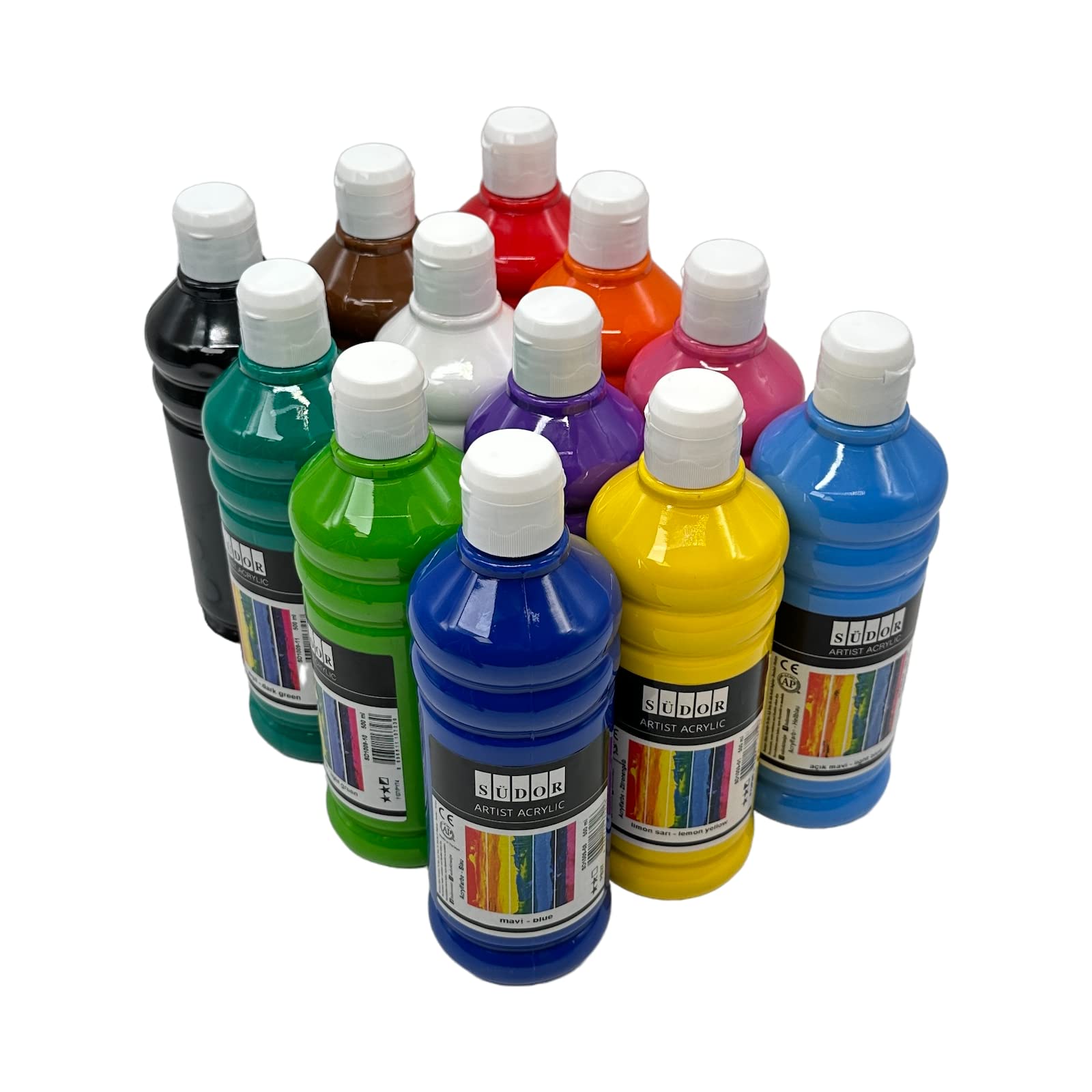 Set 12 Colori Acrilici Base 500ml per Pittura