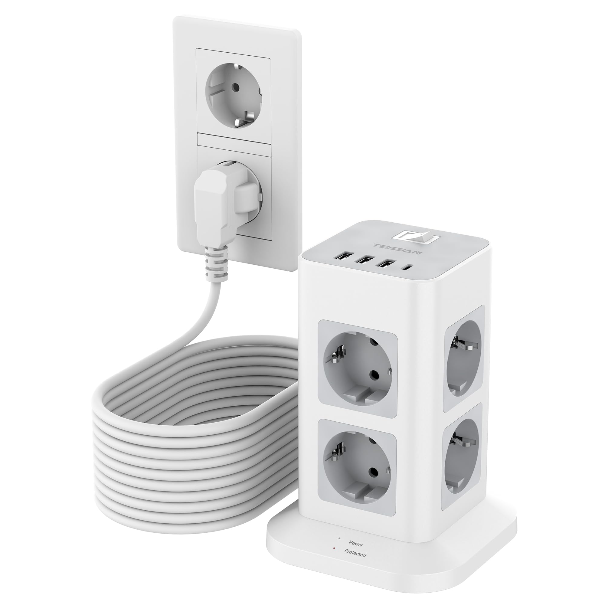 Tessan Ciabatta Multipresa con 4 USB e 10 Metri Cavo