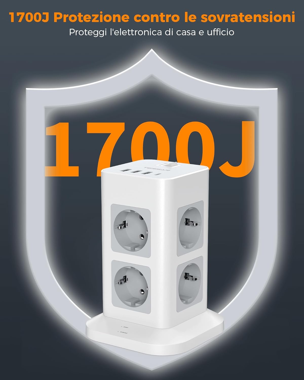 Tessan Ciabatta Multipresa con 4 USB e 10 Metri Cavo - immagine 4