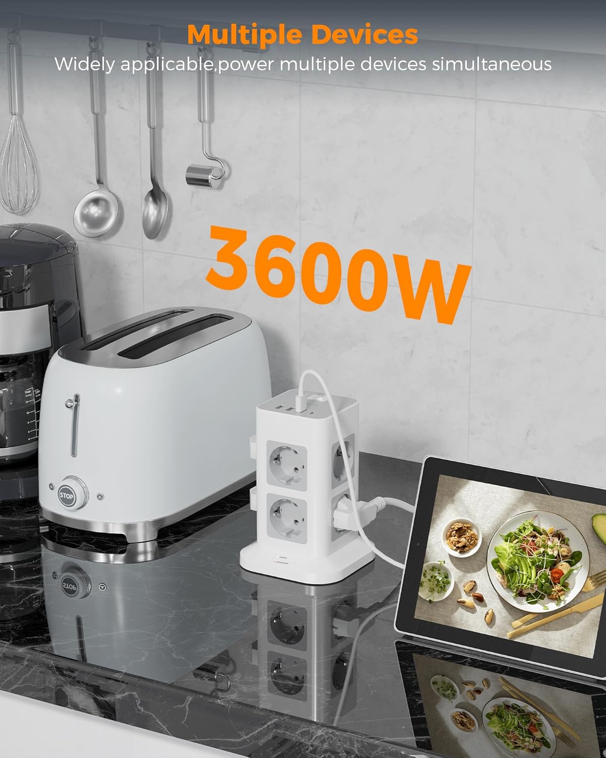 Tessan Ciabatta Multipresa con 4 USB e 10 Metri Cavo - immagine 6