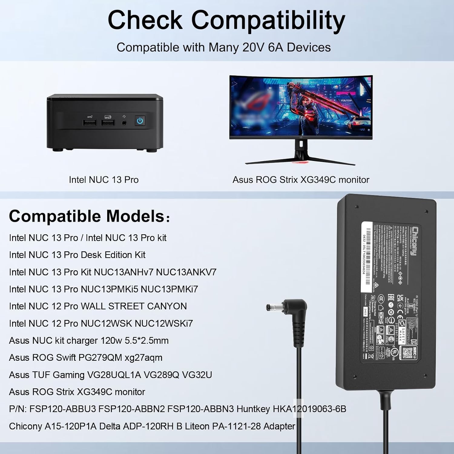 Alimentatore 120W per Intel NUC 13 Pro Mini PC - immagine 2