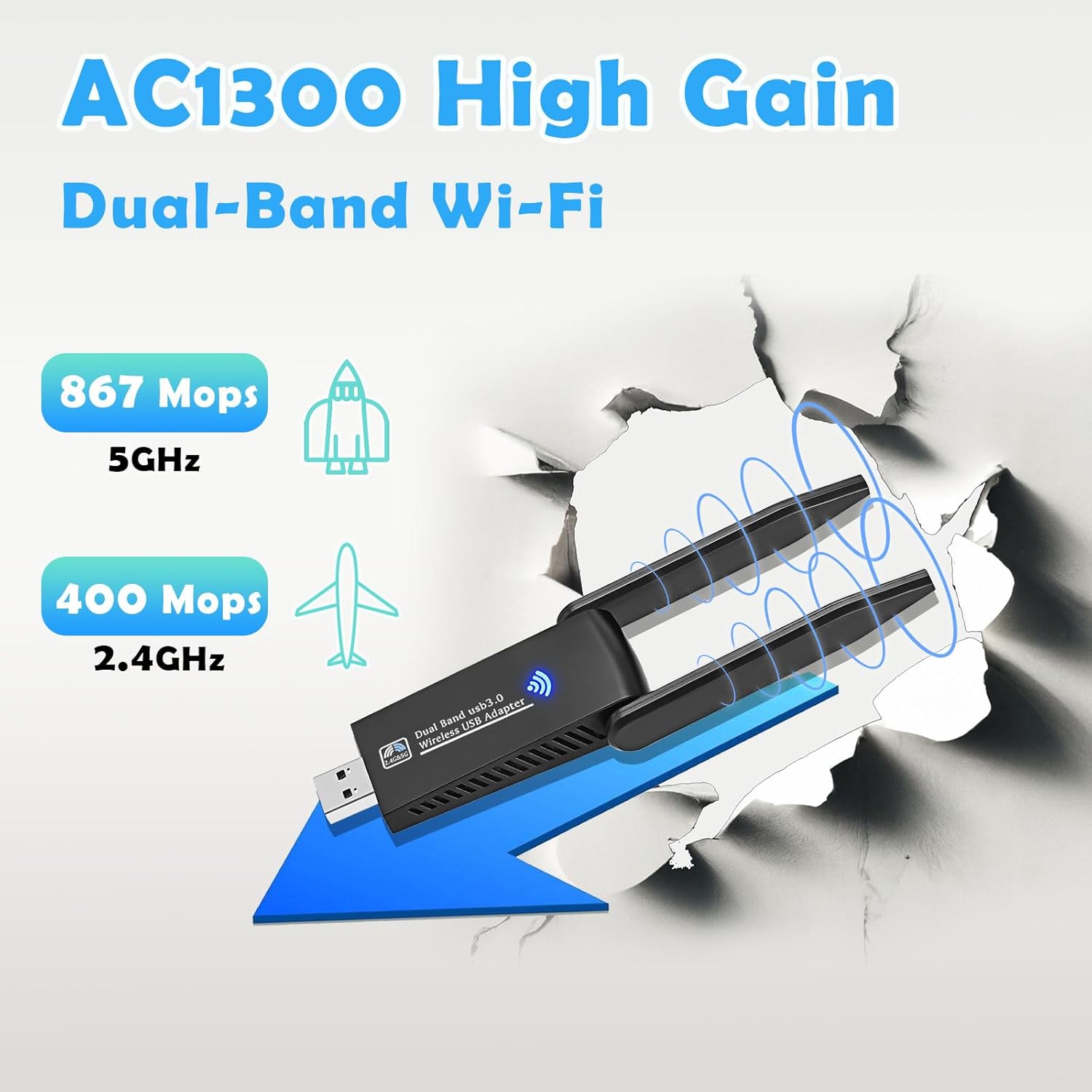 Chiavetta WiFi USB 3.0 Dual Band 1300Mbps - immagine 2