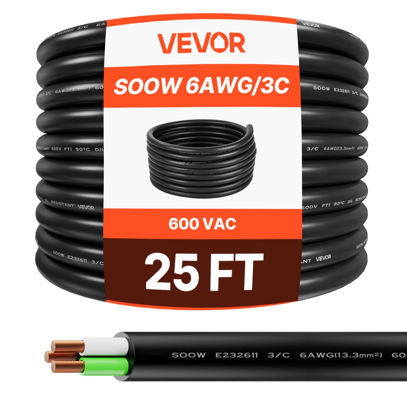 Vevor Cavo di Alimentazione Portatile 7,62m 6AWG