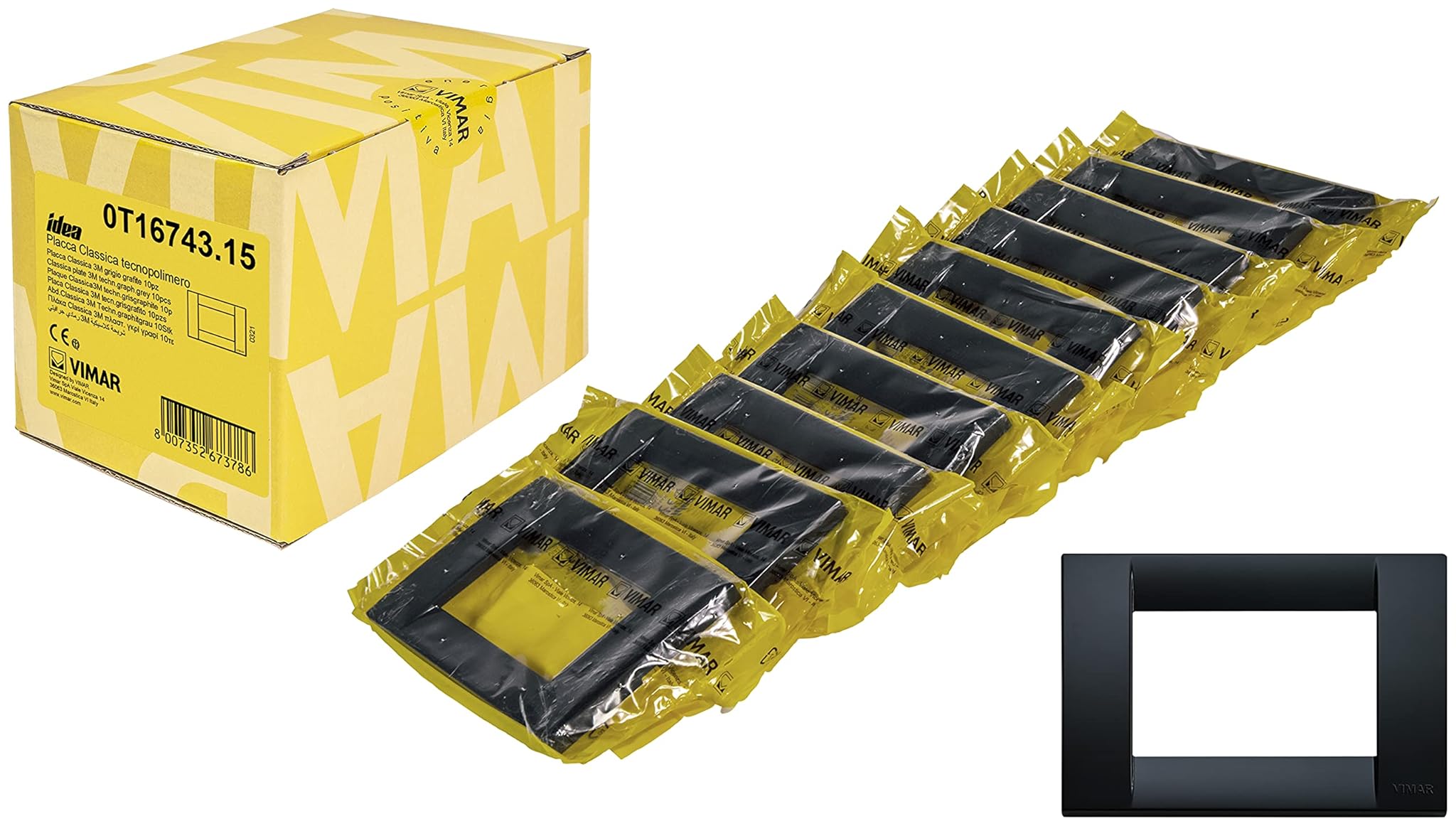 Vimar Idea 0T16743.15 Placca Classica 3 Moduli, Grigio Grafite