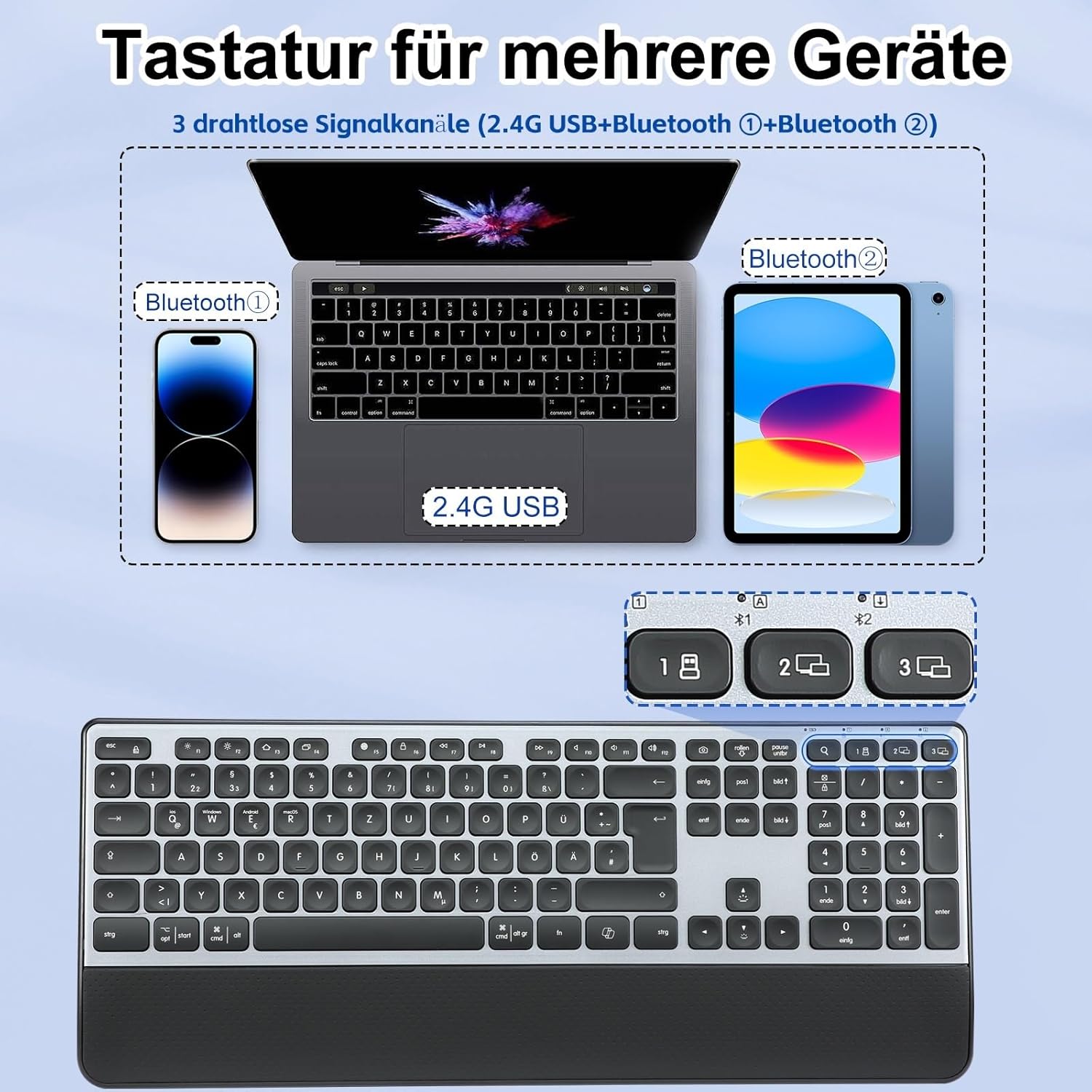 K9100 Tastiera Bluetooth Wireless Multi-Dispositivo - immagine 5