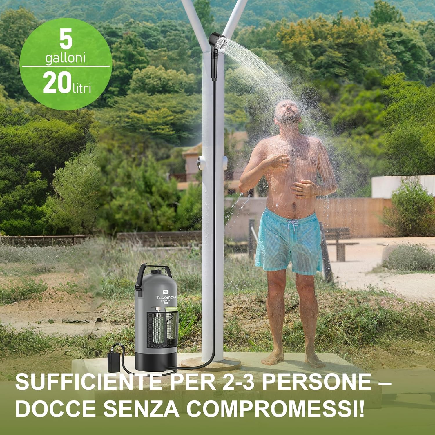 Tadomoe Doccia da Campeggio Portatile 20L con Pompa - immagine 3