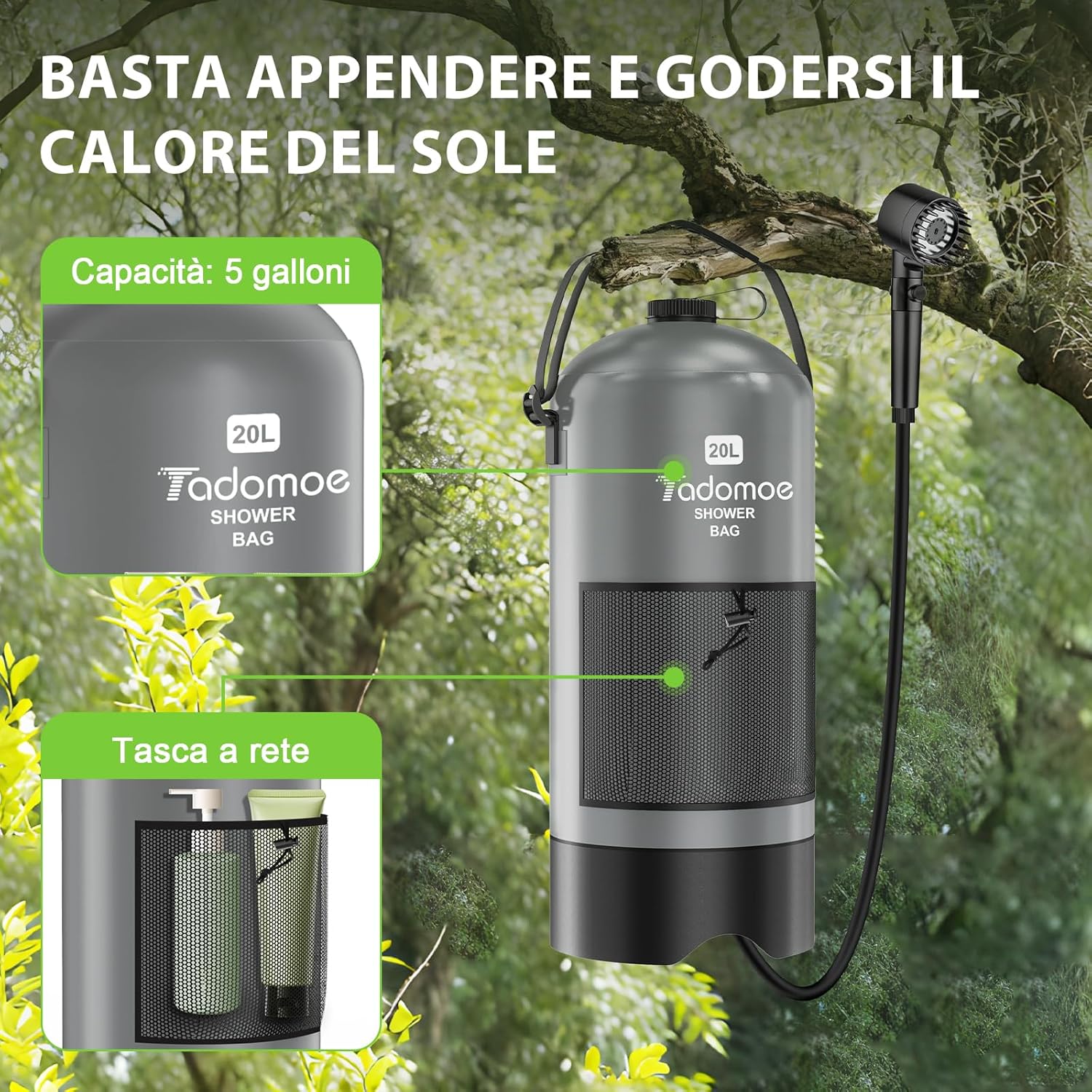 Tadomoe Doccia da Campeggio Portatile 20L con Pompa - immagine 4
