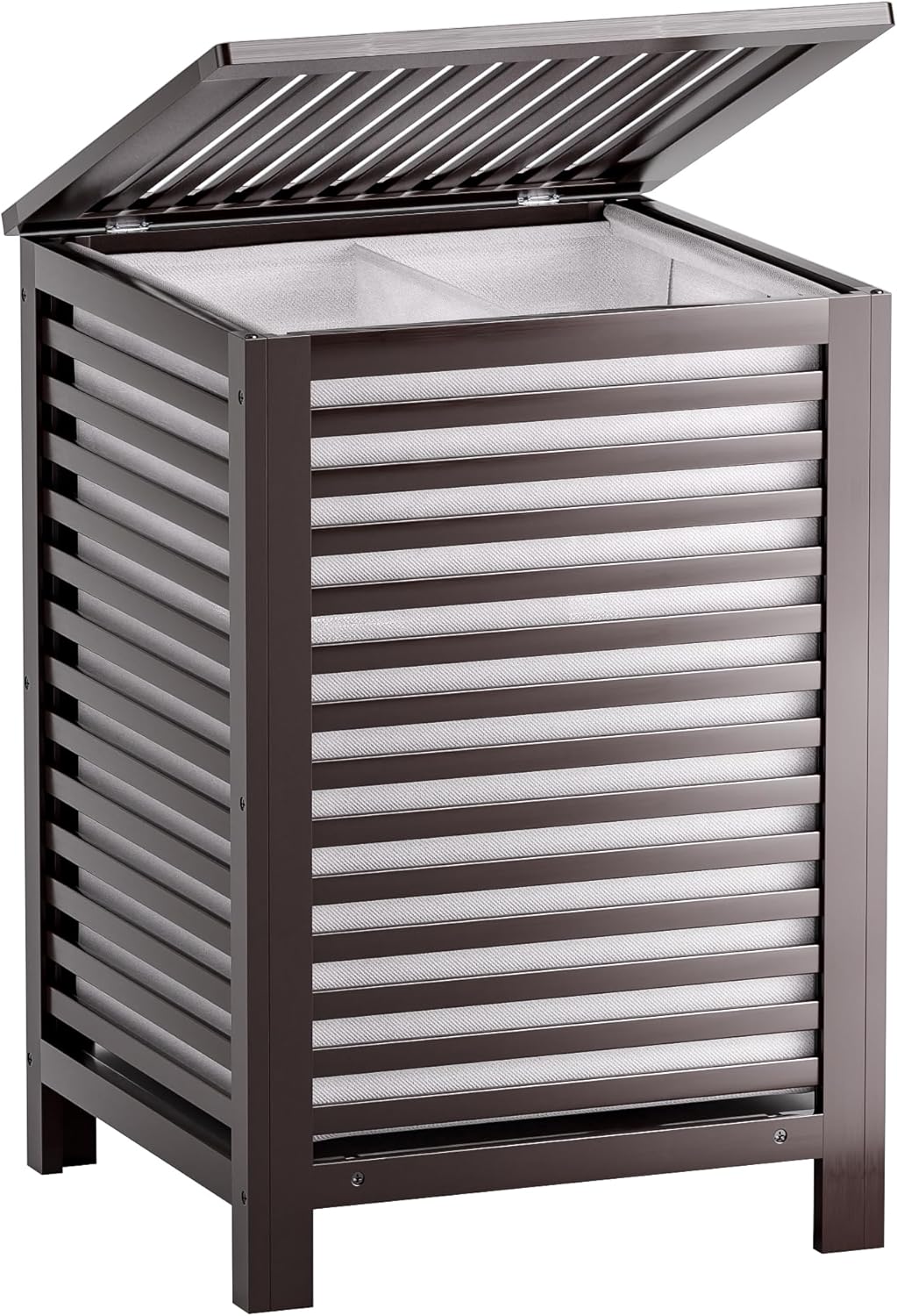 Smibuy Cesto Biancheria Doppio con Coperchio 120L, Marrone - immagine 1