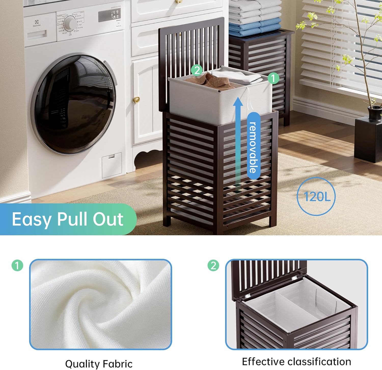 Smibuy Cesto Biancheria Doppio con Coperchio 120L, Marrone - immagine 6