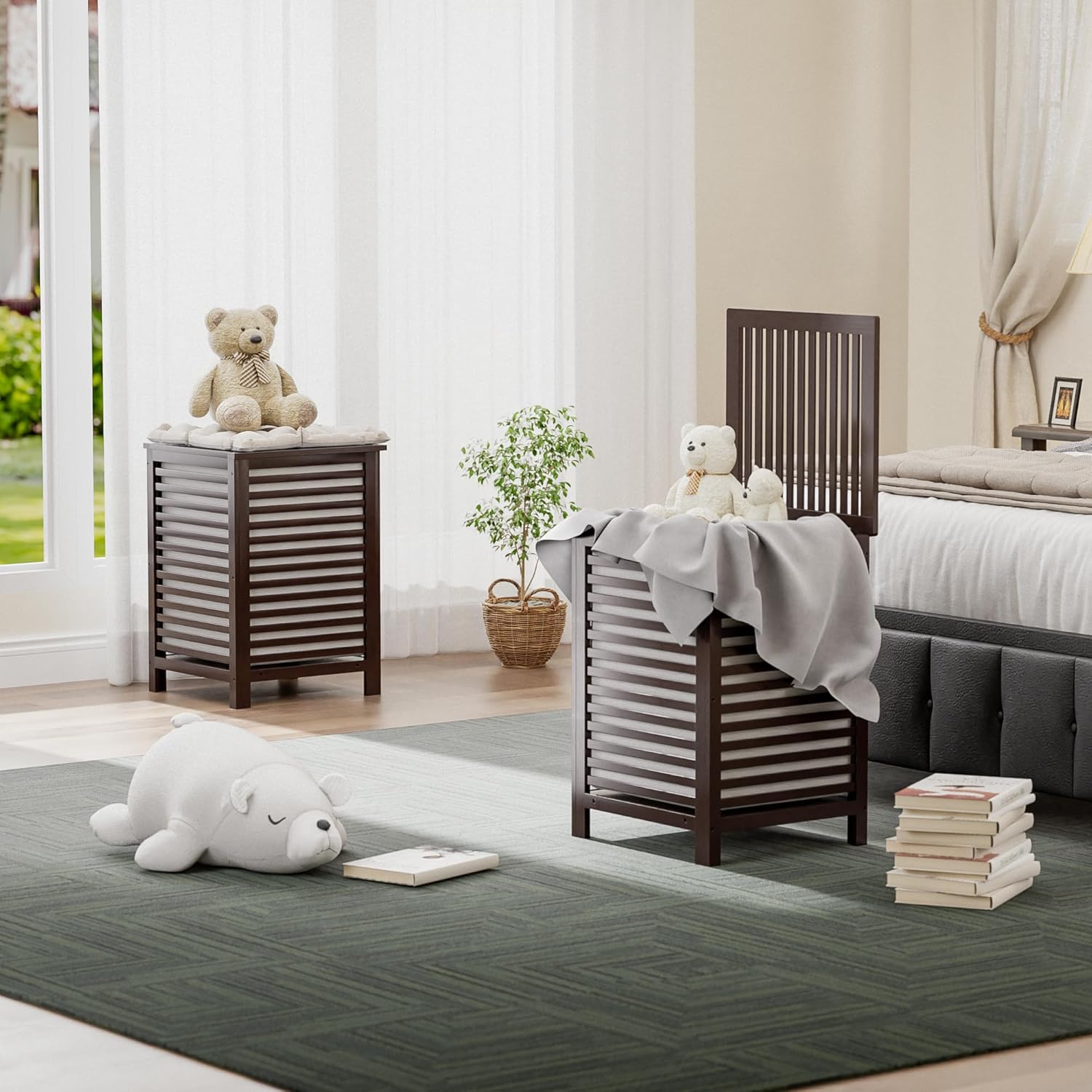 Smibuy Cesto Biancheria Doppio con Coperchio 120L, Marrone - immagine 8