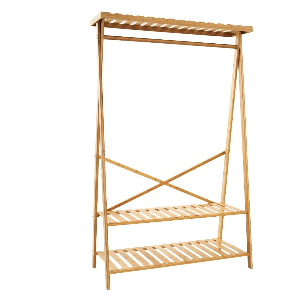 DRW Scaffale da pavimento con 1 barra e 2 ripiani in legno naturale