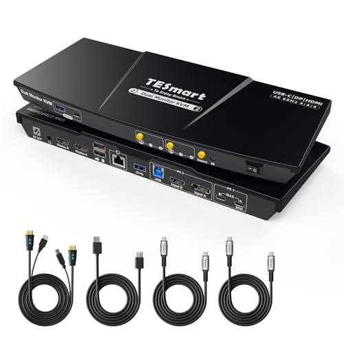 Tesmart USB-C DP HDMI KVM Switch 2 PC 2 Monitor 4K@60Hz