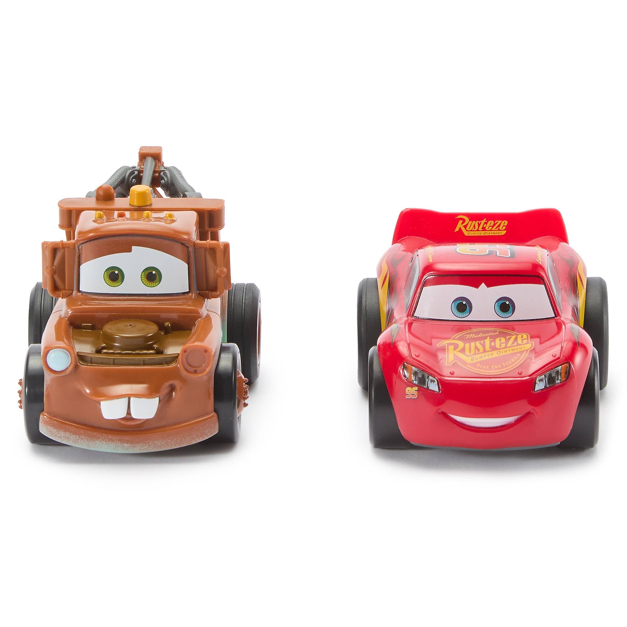 Disney Store Set di Giocattoli a retrocarica Ufficiale Cars, Collezione di Veicoli pressofusi a 2 Pezzi con Saetta McQueen e Cricchetto, Azione da Corsa Disney Pixar Cars