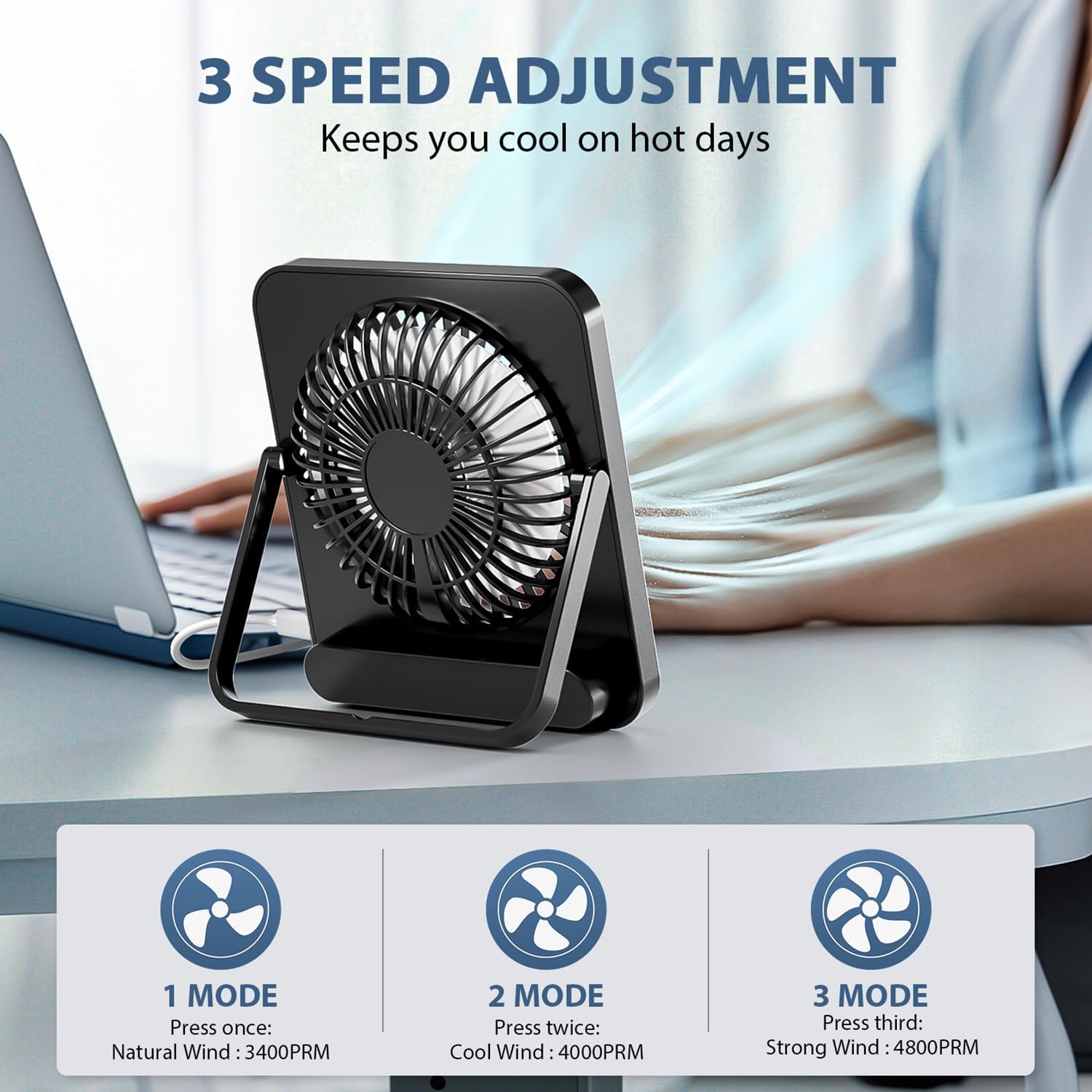 Jateka Mini Ventilatore USB da Scrivania, Nero - immagine 3