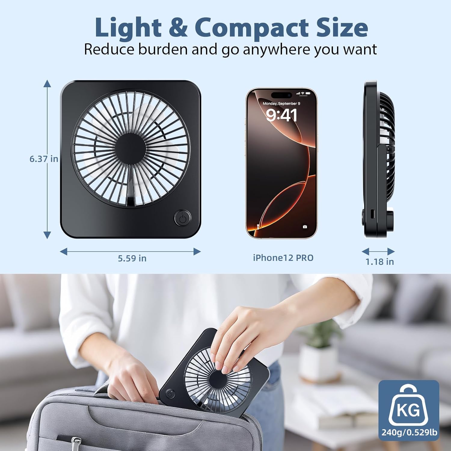 Jateka Mini Ventilatore USB da Scrivania, Nero - immagine 6