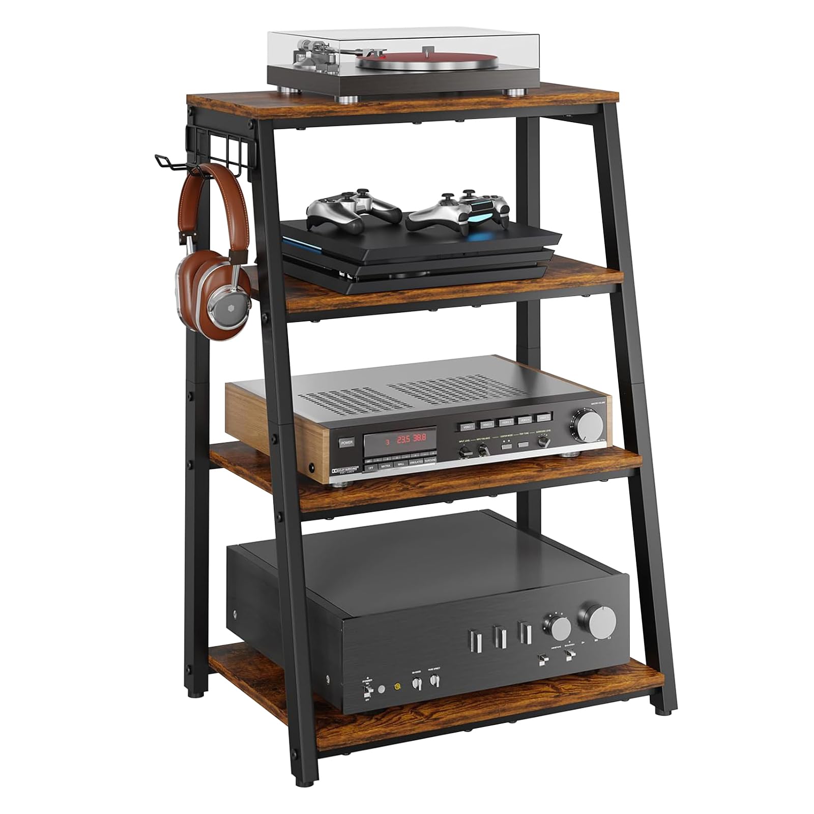 Twsoul Rack HiFi 4 Livelli Legno e Acciaio 48x36x80cm