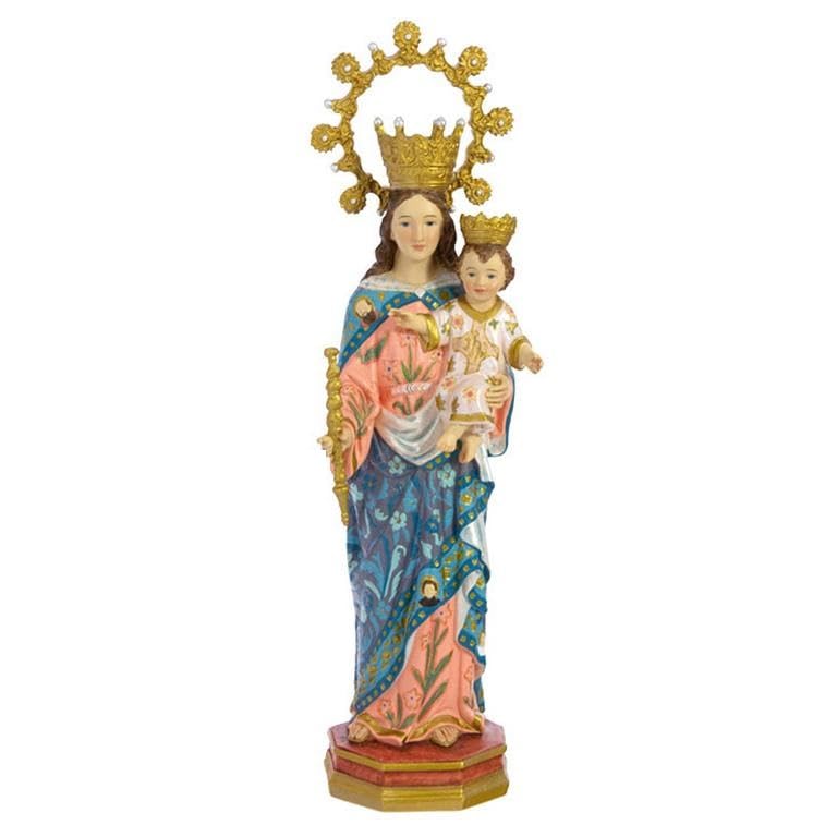 DRW Statuetta Vergine Ausiliatrice in Resina con Corona Dipinta a Mano 30 cm