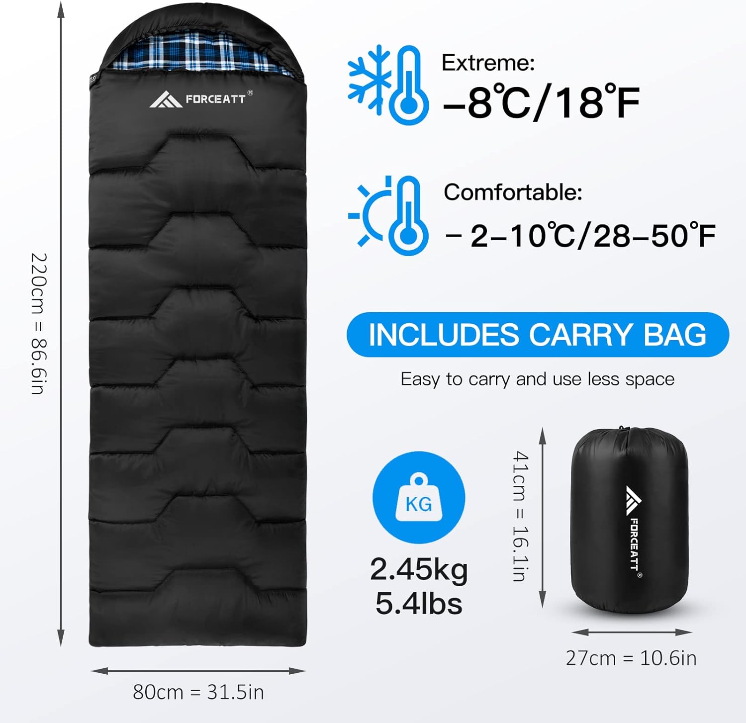 Forceatt Sacco a Pelo 4 Stagioni -8°C-15°C - immagine 2