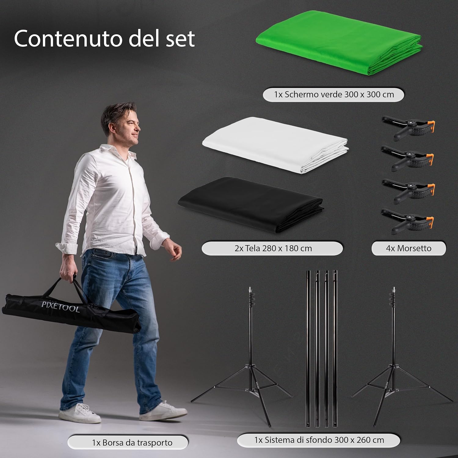 Pixetool Green Screen 3x3m con Supporto 2,6x3m - immagine 4