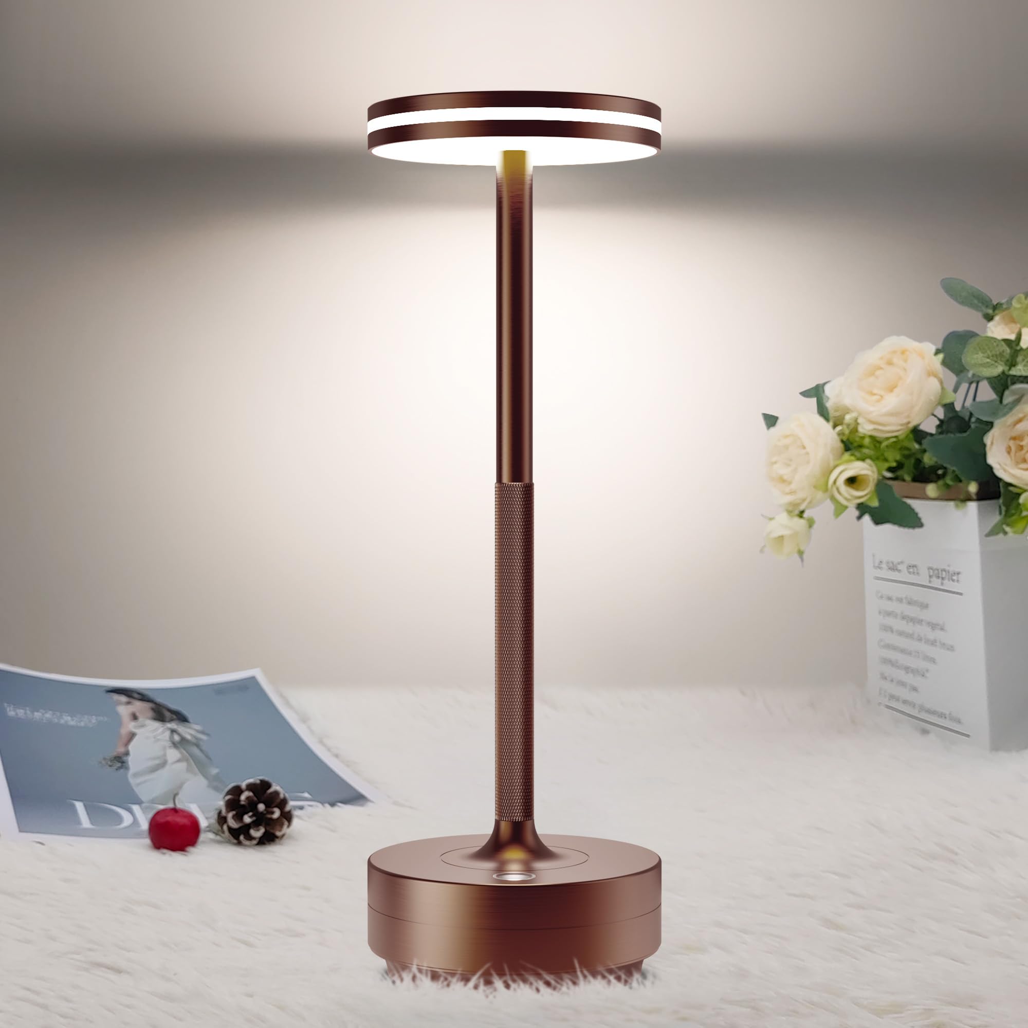 Bravzurg Lampada da Tavolo LED Senza Fili 5000mAh, Marrone