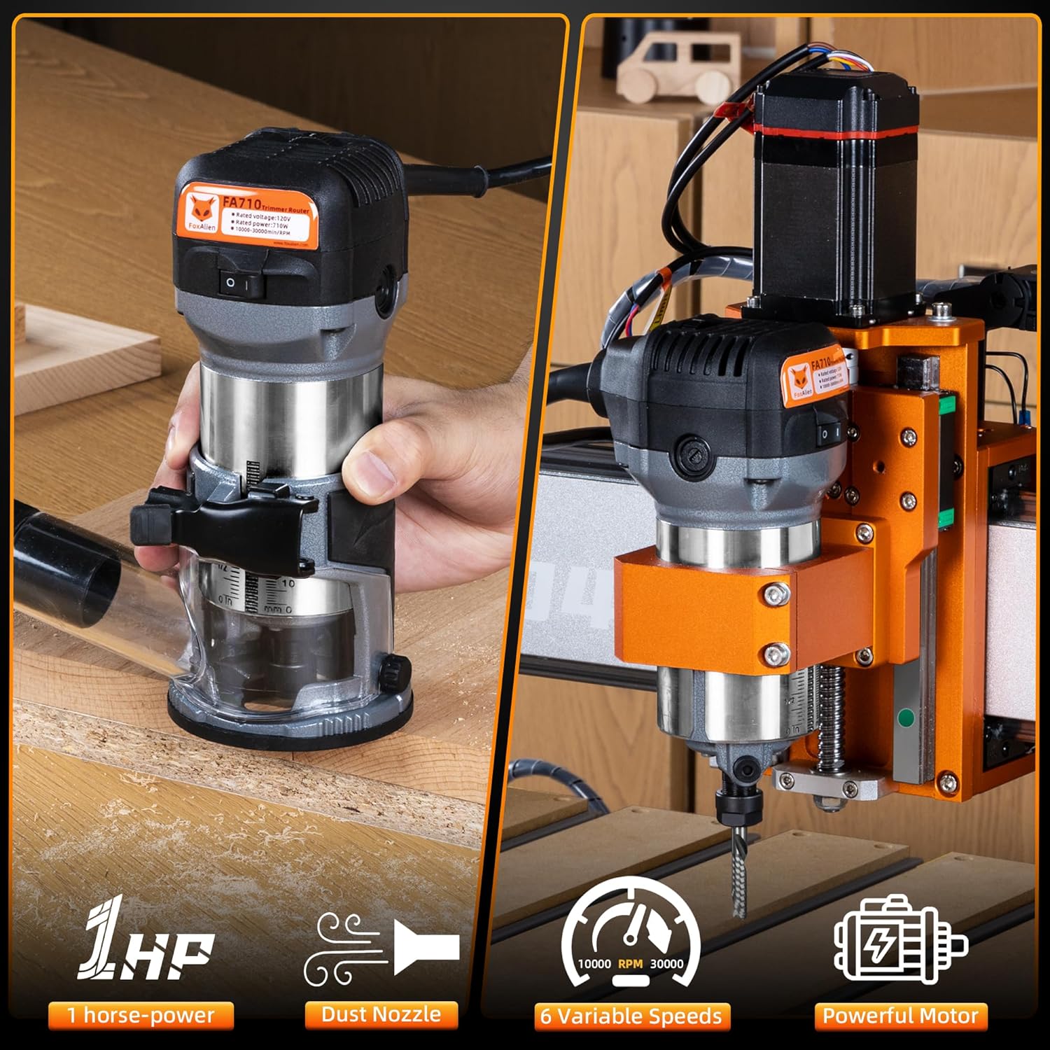 Foxalien Compact Palm Router 1 HP 710W 65mm - immagine 2