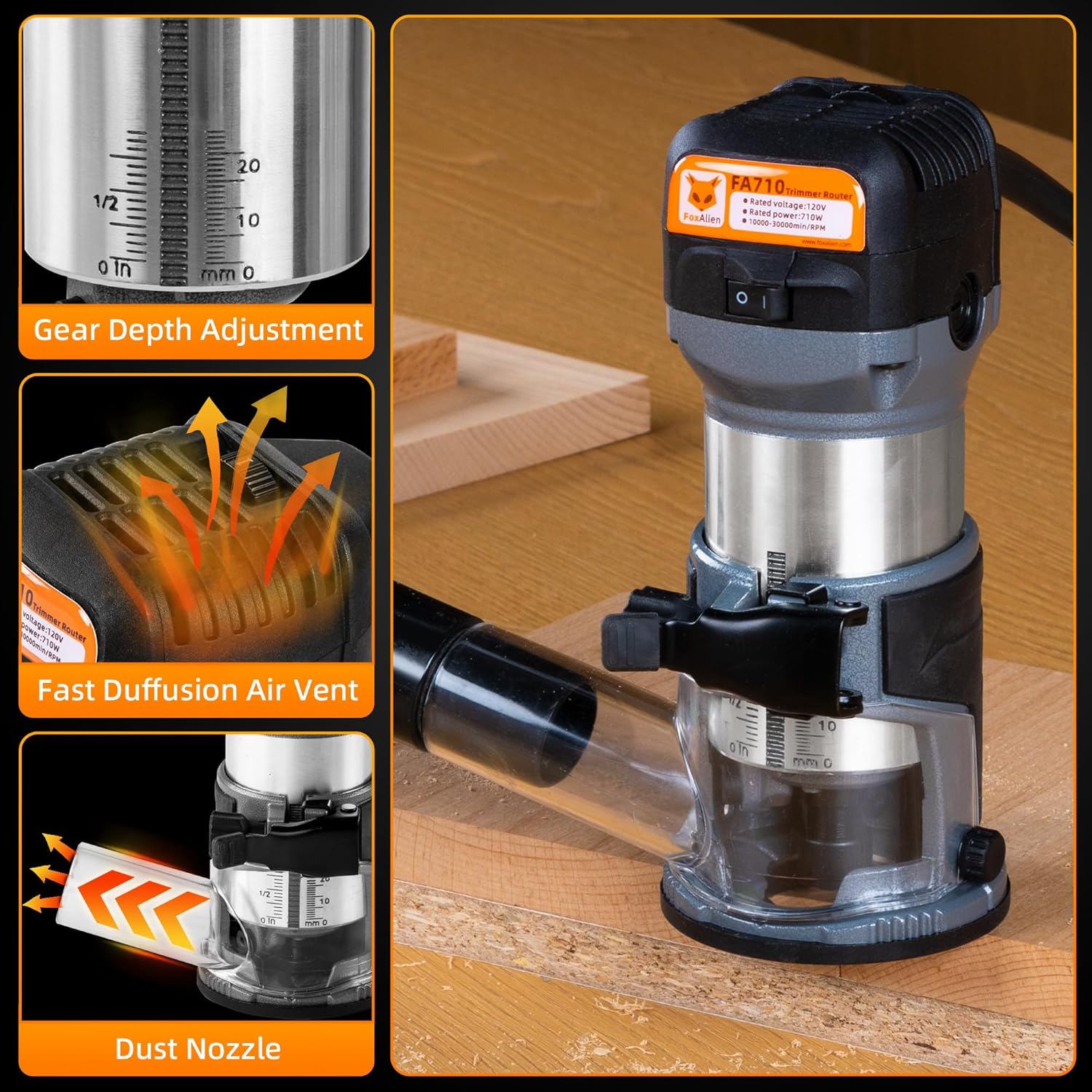 Foxalien Compact Palm Router 1 HP 710W 65mm - immagine 5