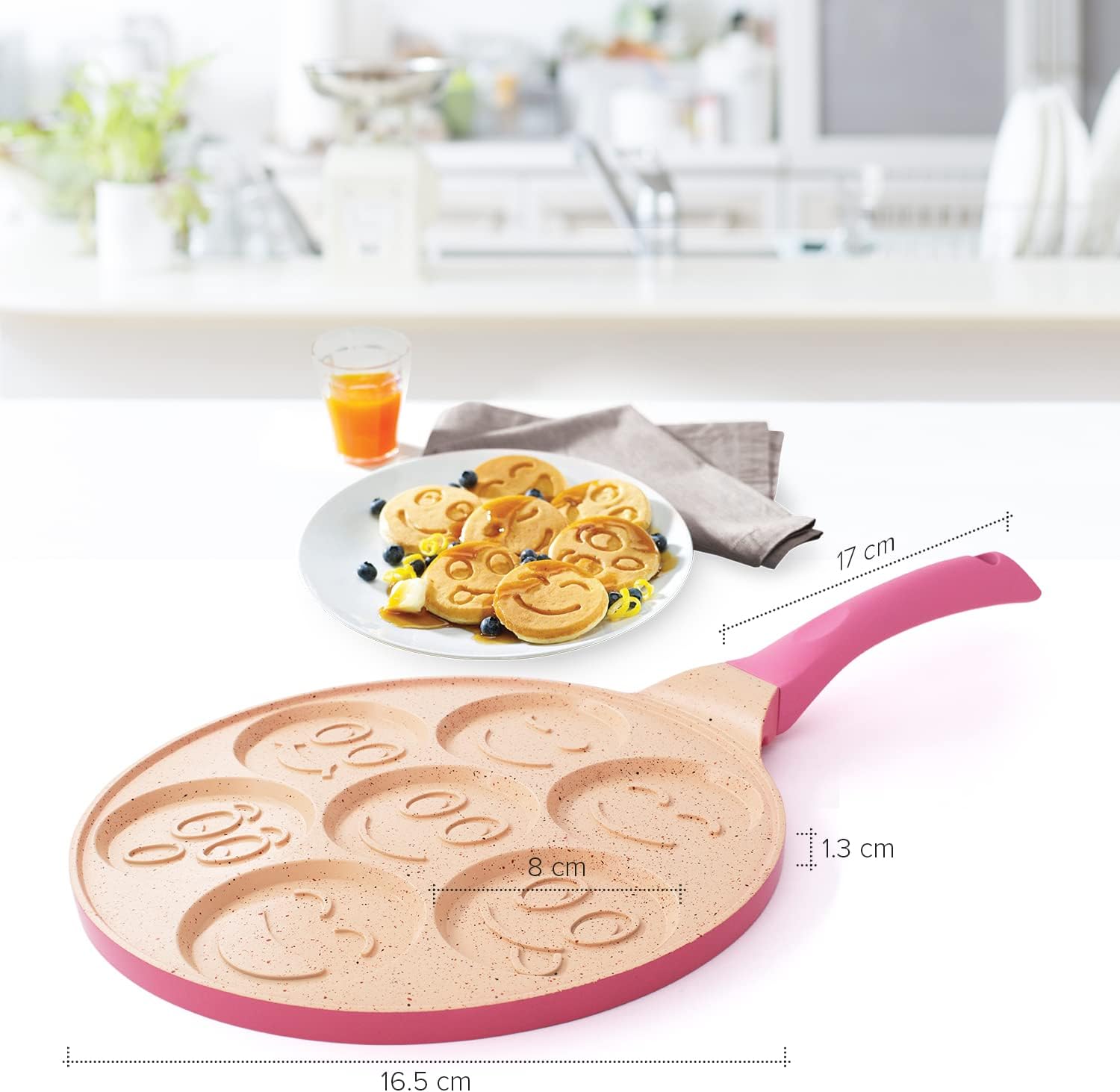 Joeji's Kitchen Teglia Pancake 7 Fori 26,5 cm Smiley, Rosa - immagine 2