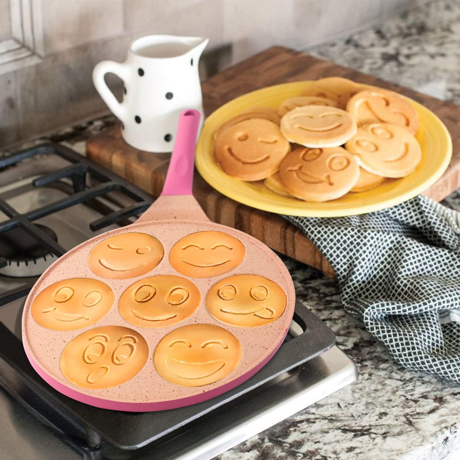 Joeji's Kitchen Teglia Pancake 7 Fori 26,5 cm Smiley, Rosa - immagine 7