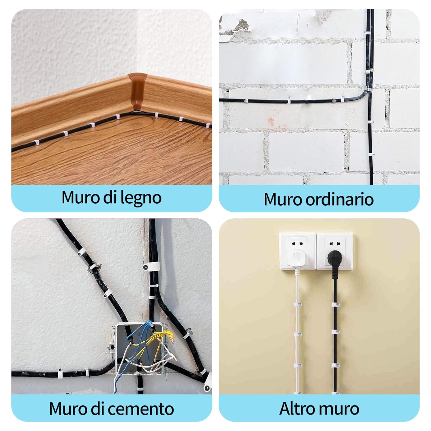 Fermacavi Muro 400 Pezzi - Graffette Clip per Cavi - immagine 2