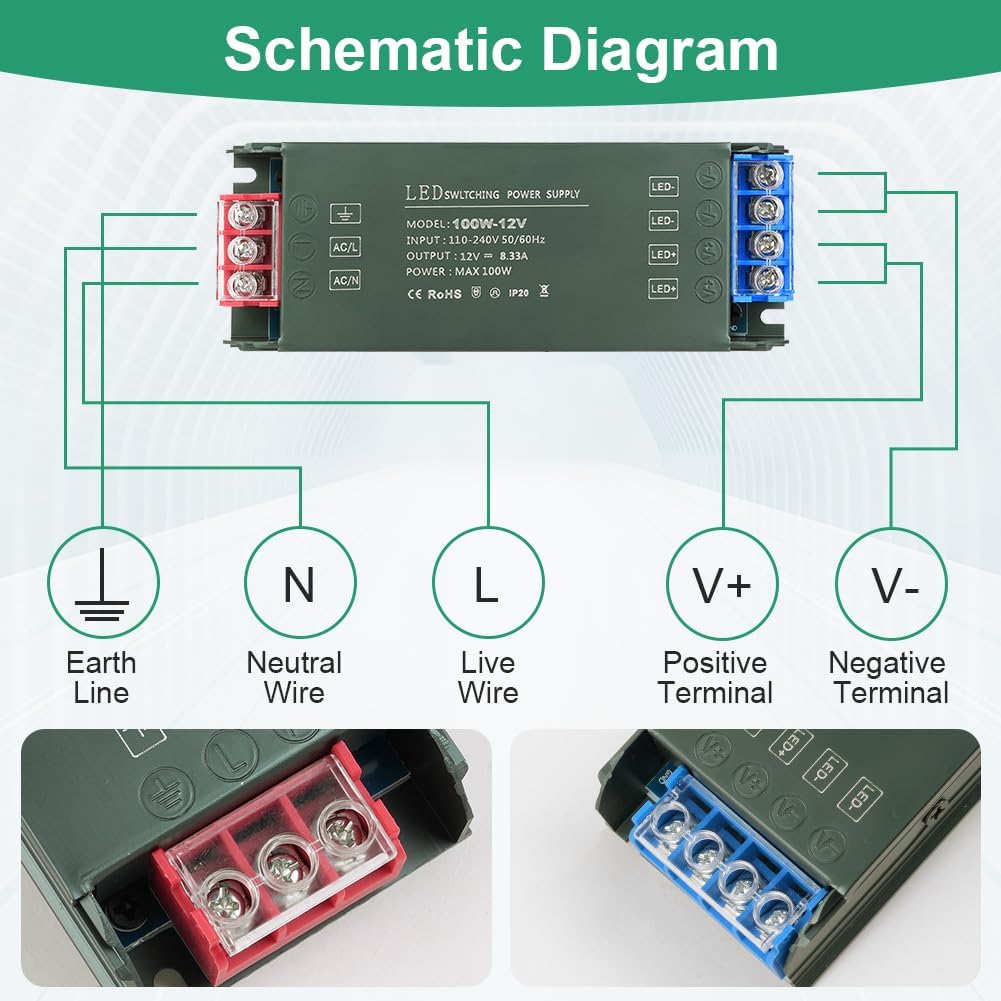 Uraqt Trasformatore LED da 220V a 12V 100W Ultra Sottile - immagine 3