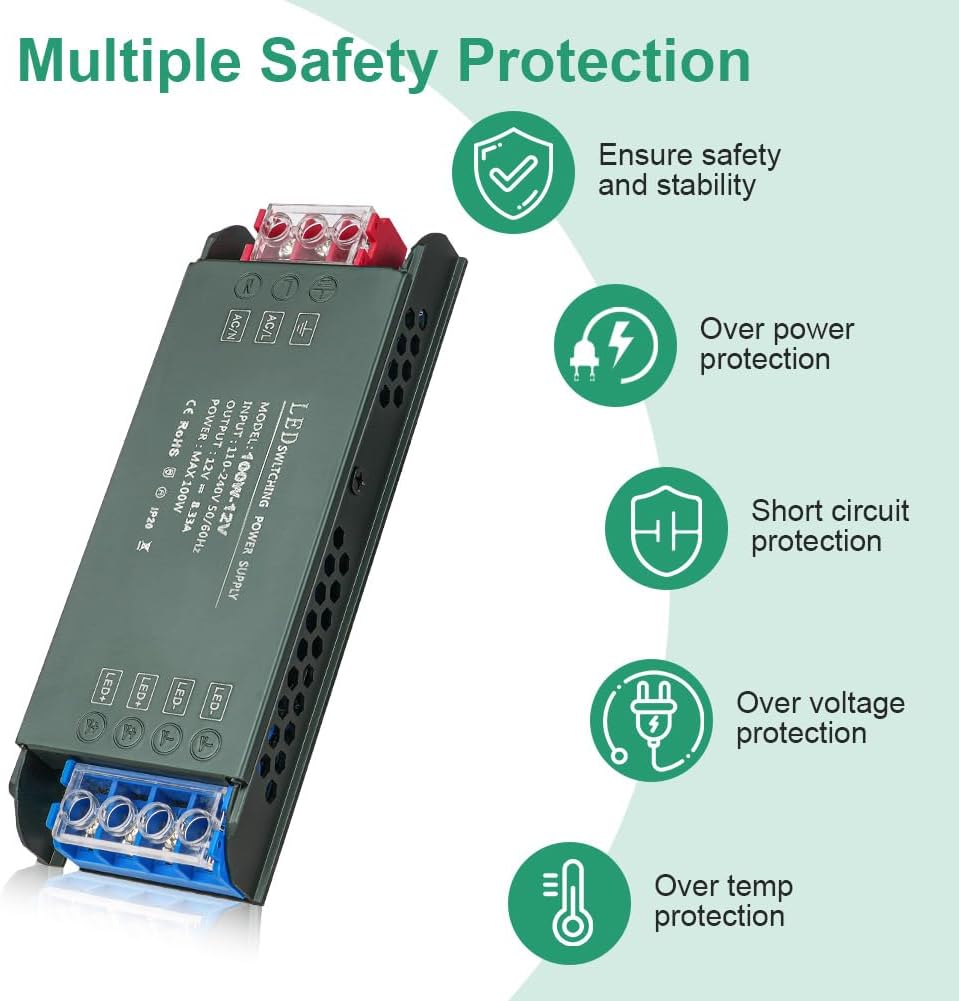 Uraqt Trasformatore LED da 220V a 12V 100W Ultra Sottile - immagine 5