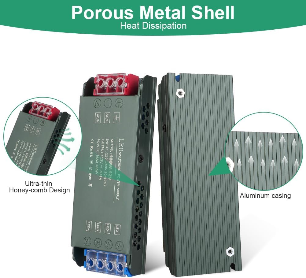 Uraqt Trasformatore LED da 220V a 12V 100W Ultra Sottile - immagine 6