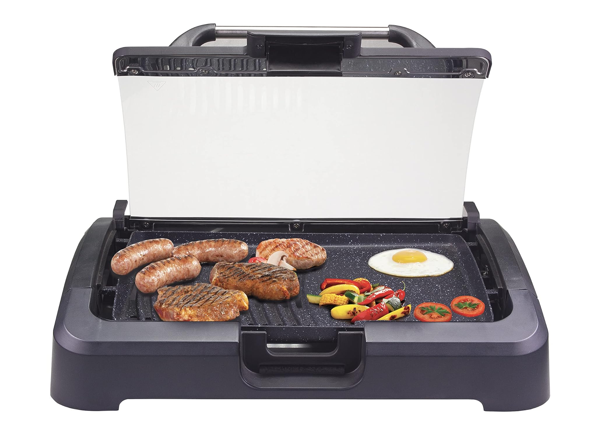 Beper 90.871 Barbecue Elettrico con Coperchio, Acciaio Inossidabile, Nero