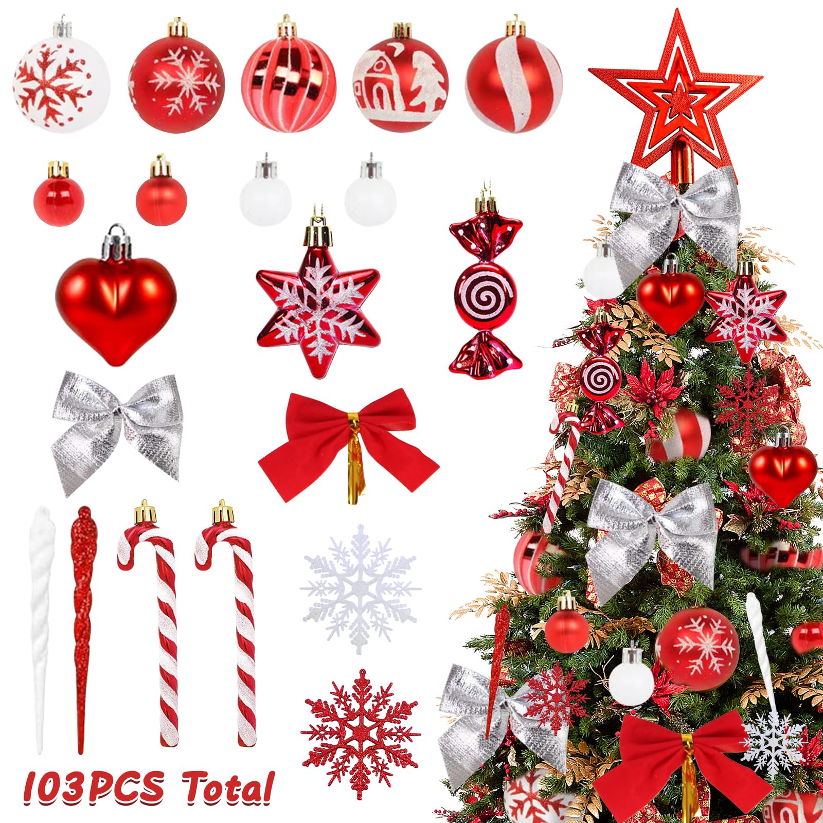 Set 103 Pezzi Palline di Natale Rosso e Bianco