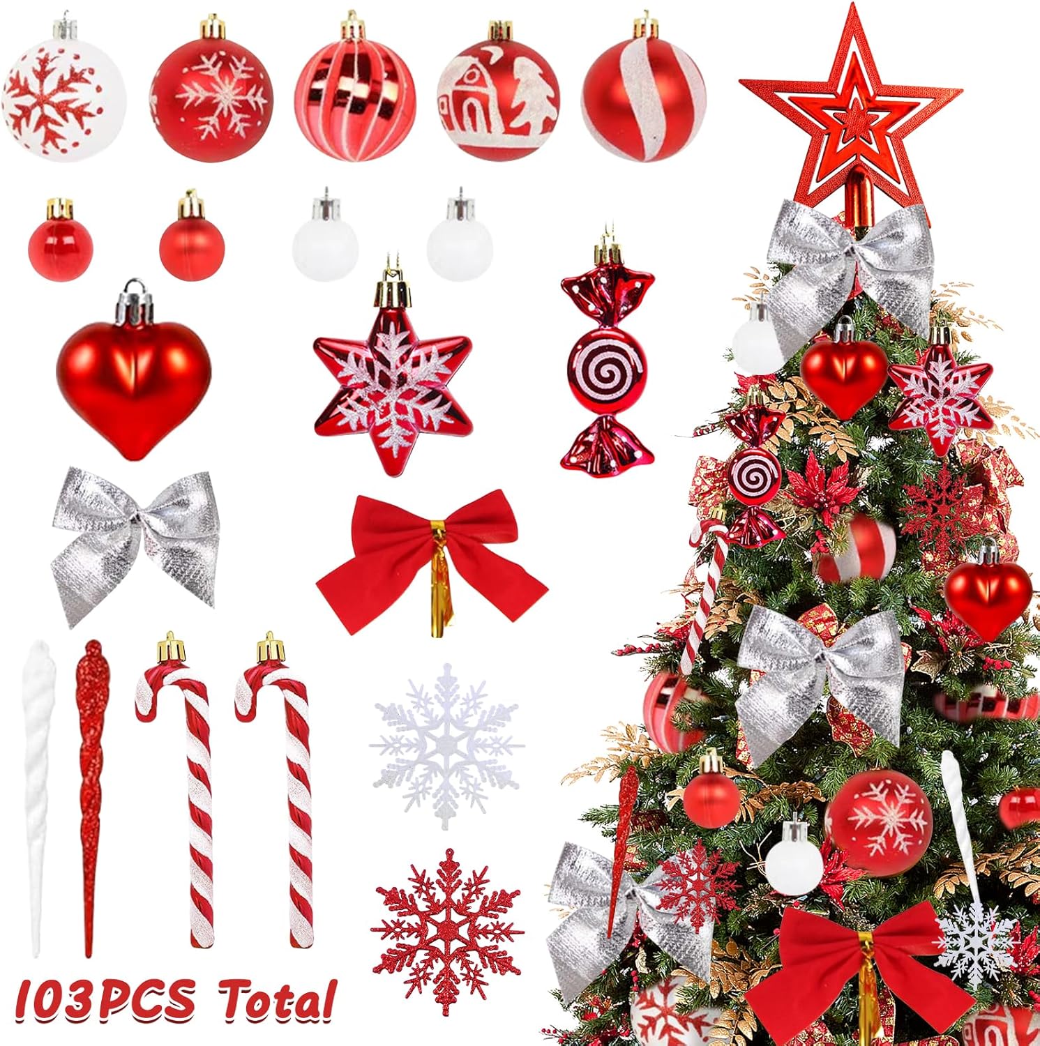 Set 103 Pezzi Palline di Natale Rosso e Bianco - immagine 1