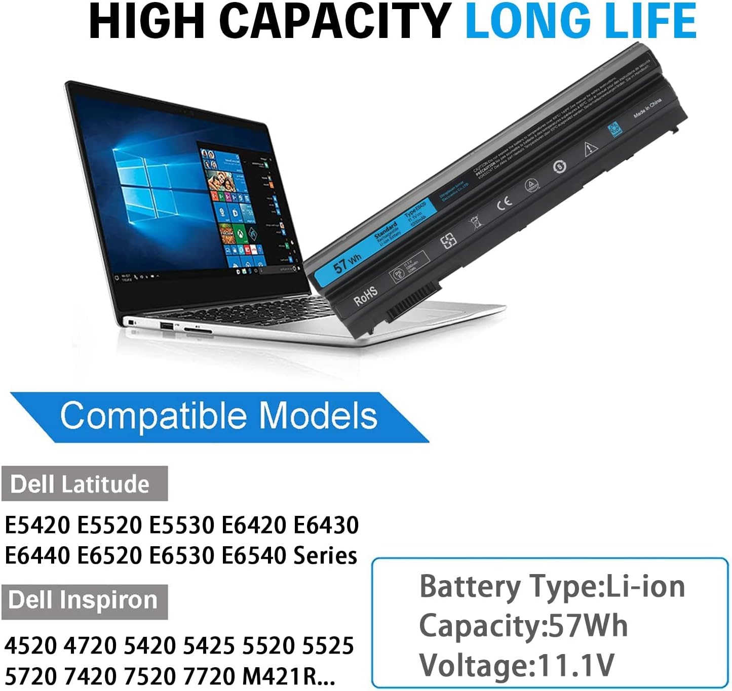 Batteria Notebook 60WH per Dell Latitude E6430 E6420 - immagine 2
