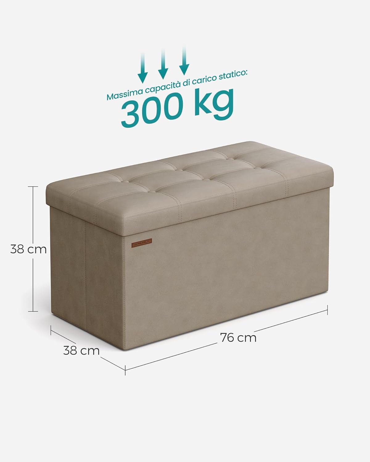 SONGMICS Cassapanca Contenitore 76 cm Grigio Tortora - immagine 3