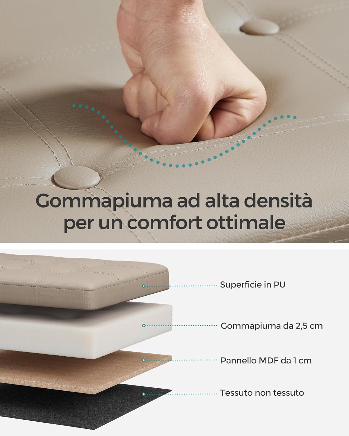 SONGMICS Cassapanca Contenitore 76 cm Grigio Tortora - immagine 5