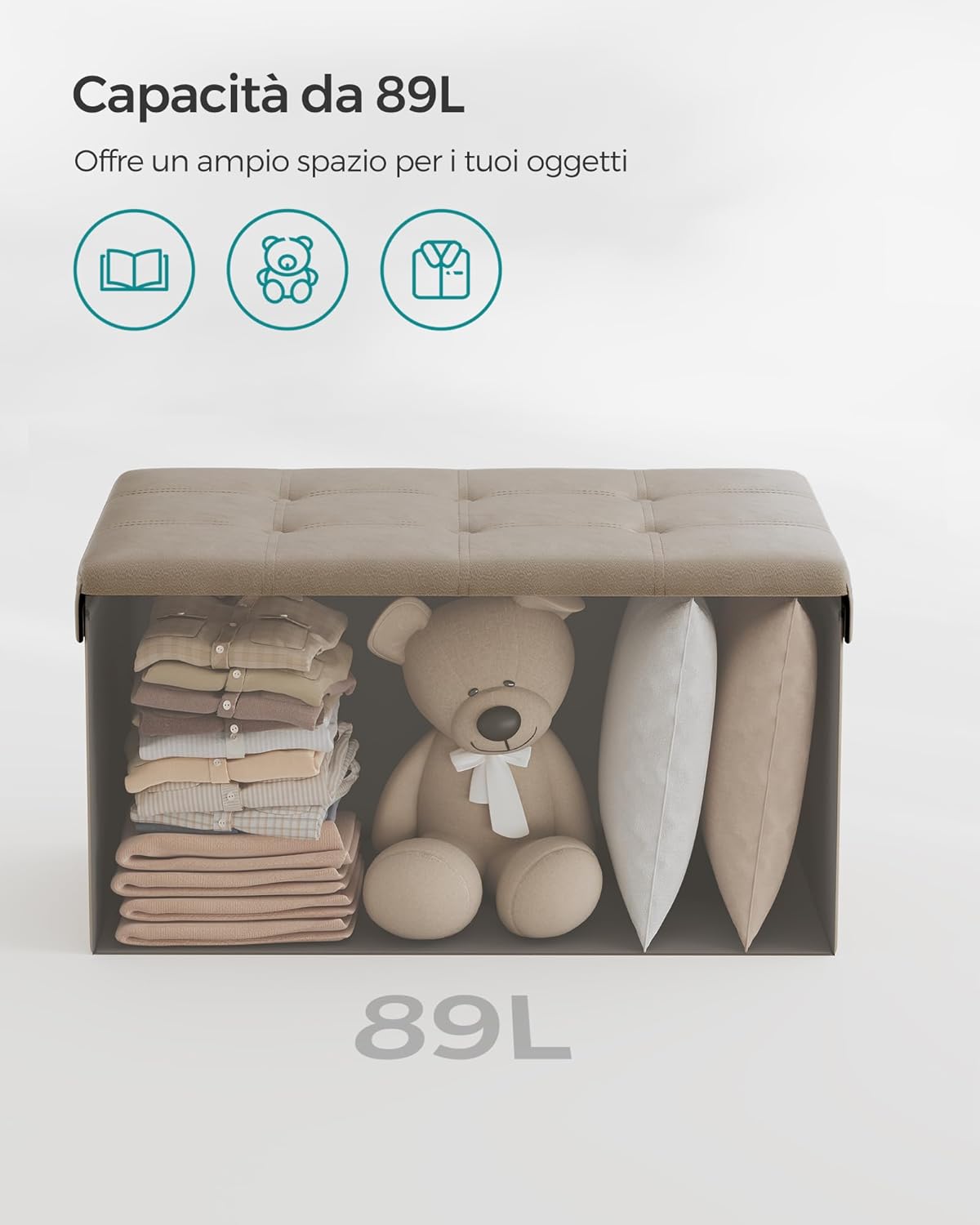 SONGMICS Cassapanca Contenitore 76 cm Grigio Tortora - immagine 6