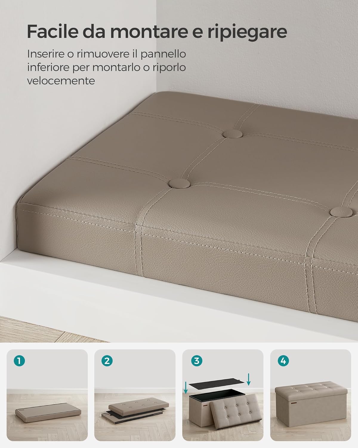 SONGMICS Cassapanca Contenitore 76 cm Grigio Tortora - immagine 7