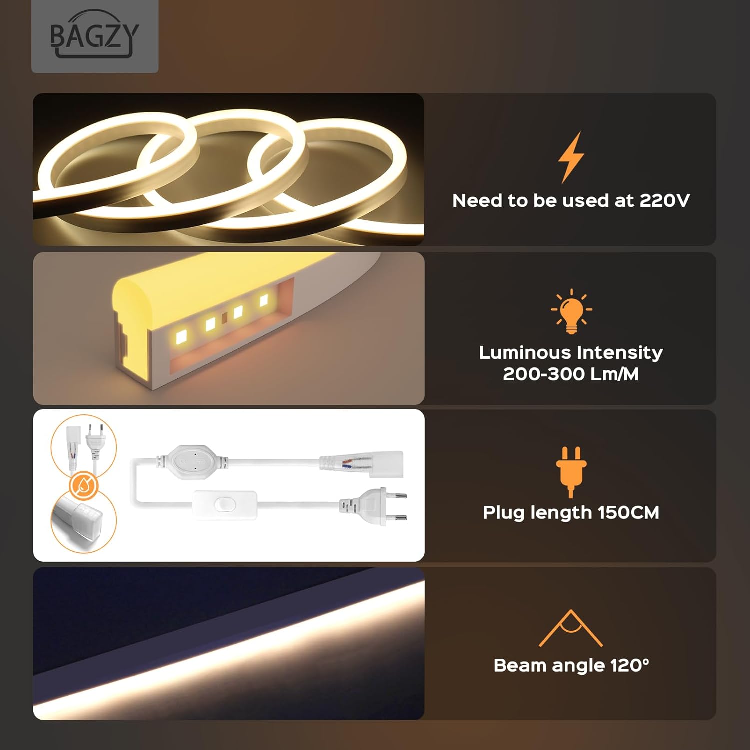 Bagzy Striscia LED Neon Bianco 30 Metri 220V - immagine 2