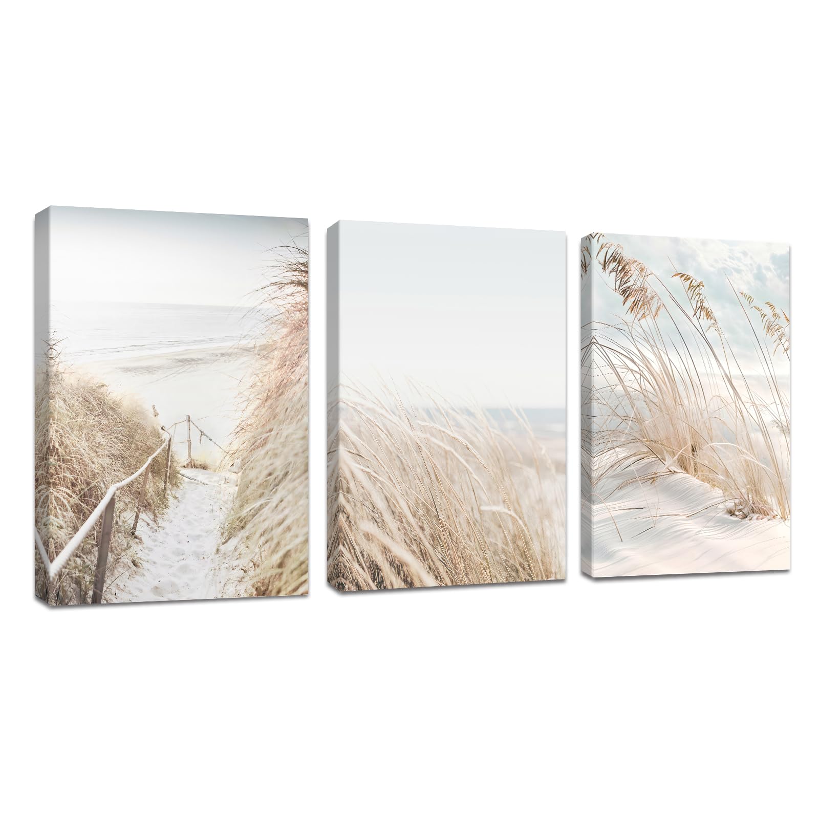 FajerminArt 3Pcs Quadri su Tela con Cornice, Spiaggia Neve