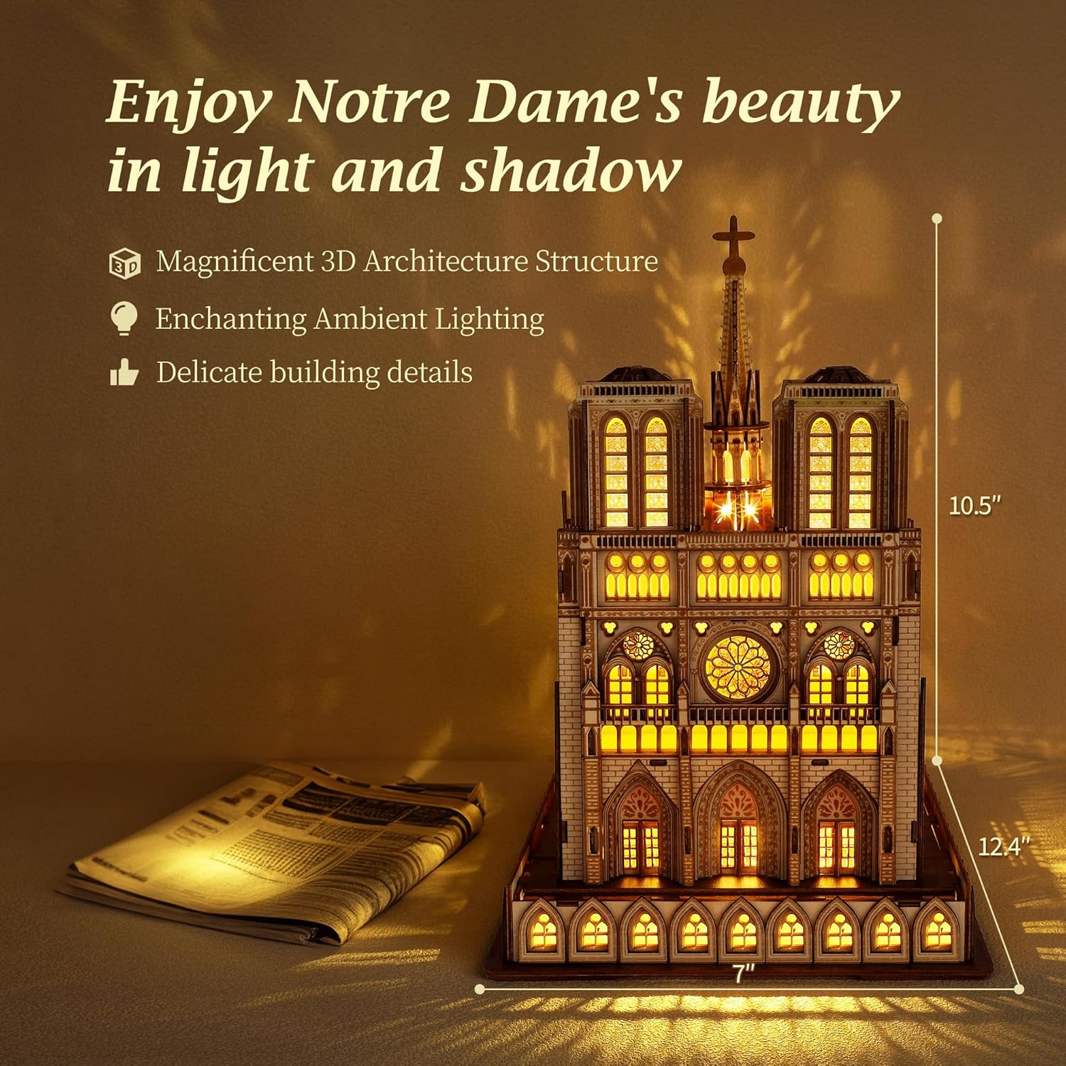 Funpola LED 3D Puzzle in Legno Notre Dame de Paris - immagine 3