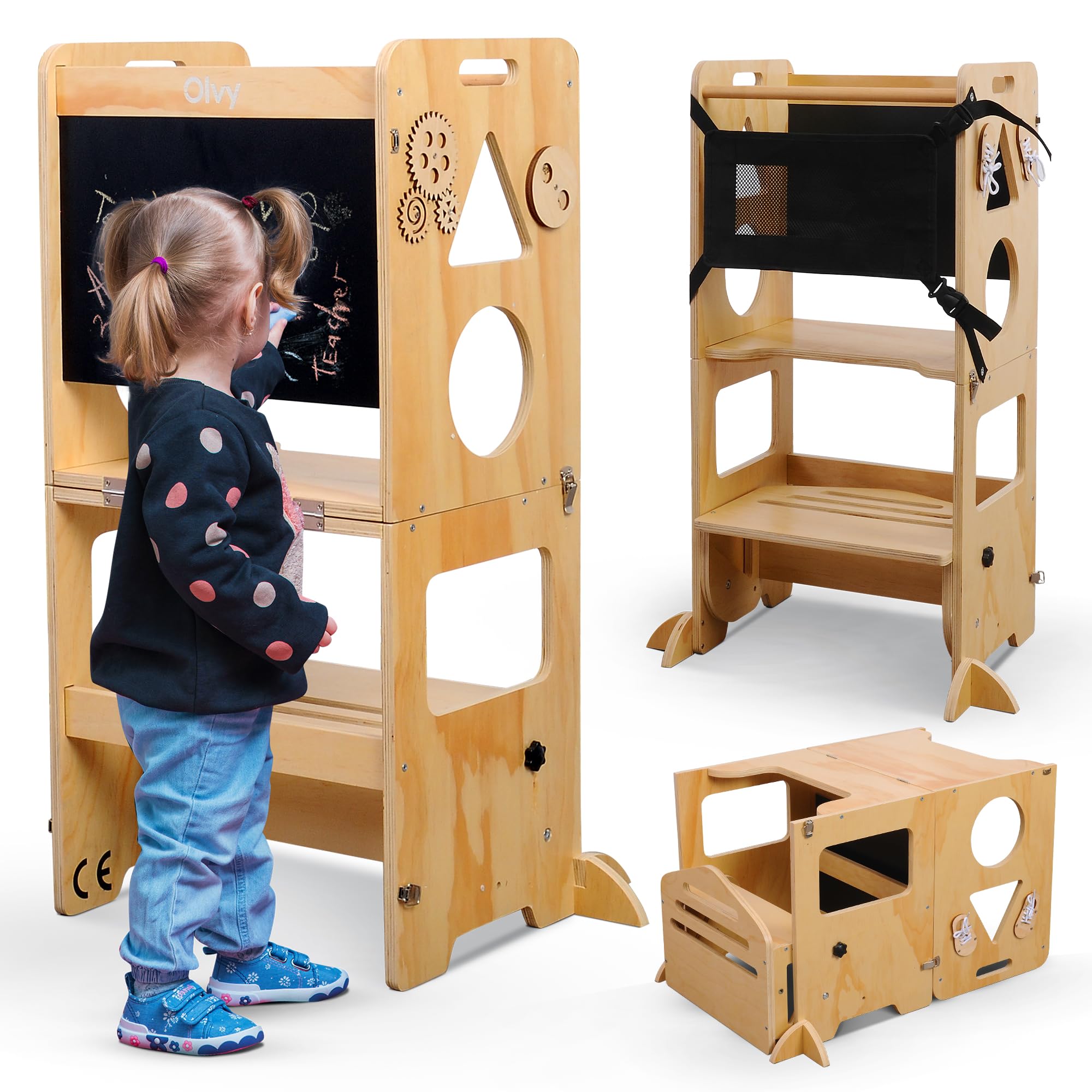 Olvy Kids 3 in 1 Montessori - Torre di Apprendimento Pieghevole