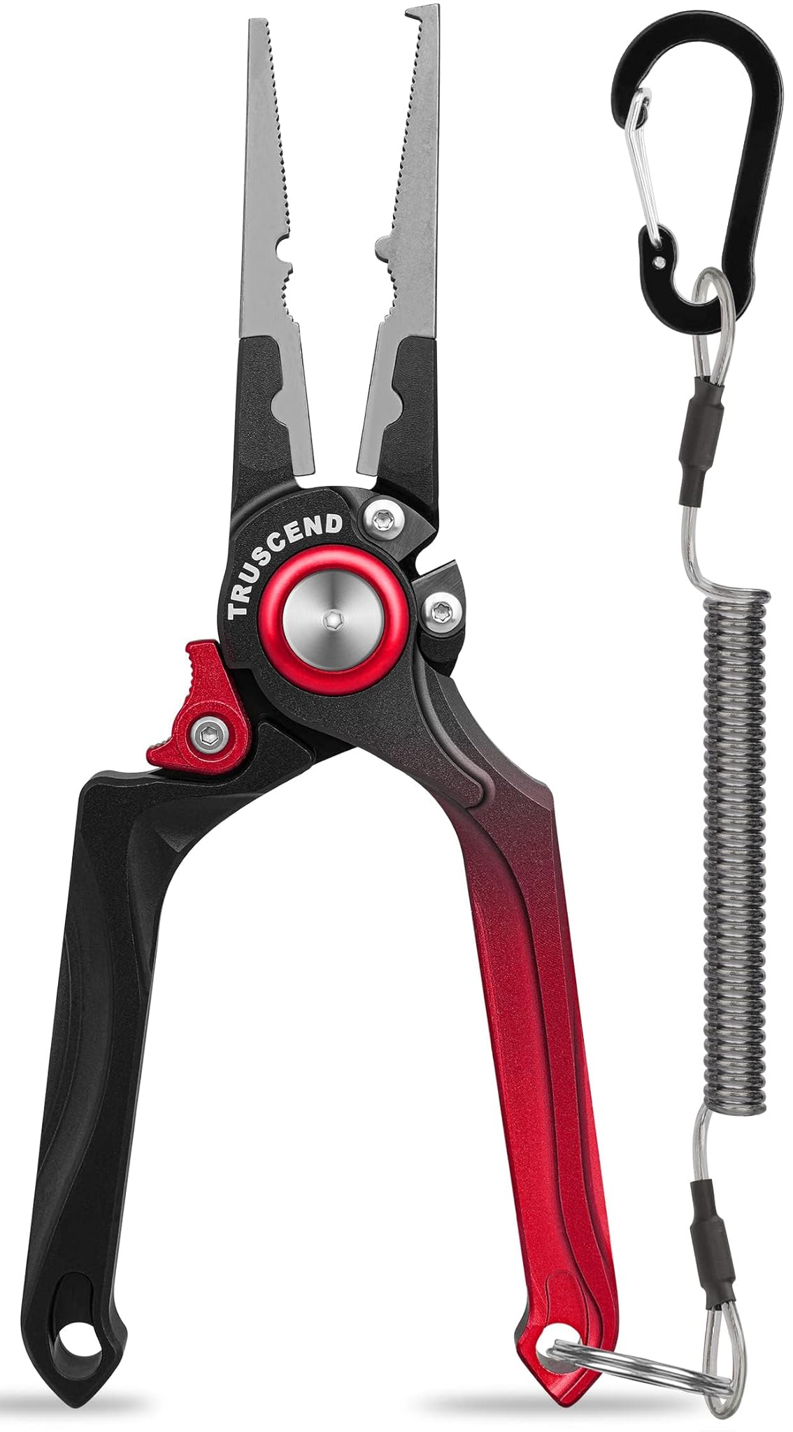 Pinze da Pesca Multifunzione con moschettone, Colore: Nero/Rosso