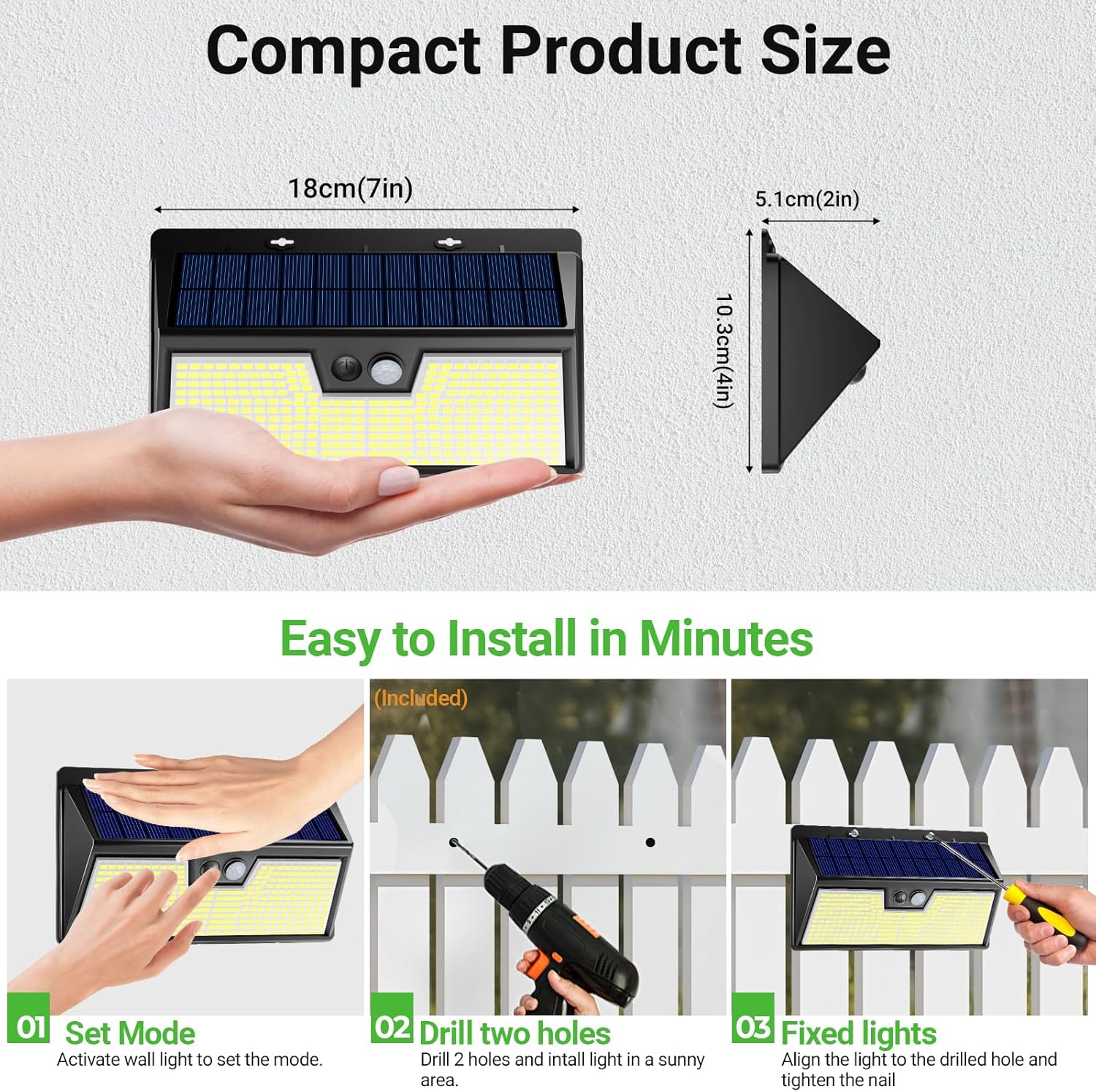 Nipify Faretto LED da Esterno Solare 7 Pezzi 318 LED - immagine 2